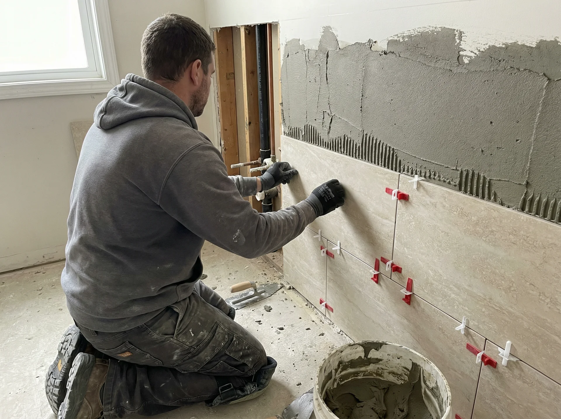 Укладка керамогранита на стены